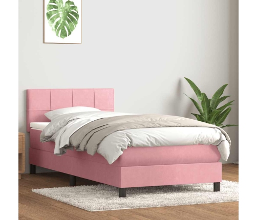 Cama box spring con colchón terciopelo rosa 80x210 cm