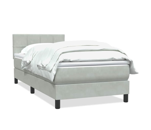 Cama box spring con colchón terciopelo gris claro 90x210 cm