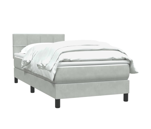 Cama box spring con colchón terciopelo gris claro 90x210 cm