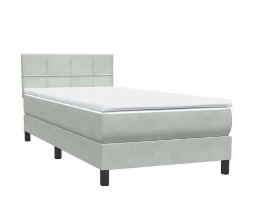 Cama box spring con colchón terciopelo gris claro 90x210 cm