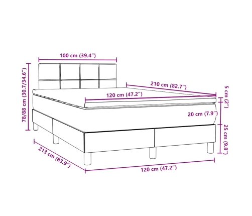 Cama box spring con colchón terciopelo gris claro 120x210 cm