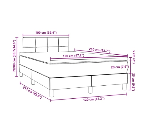 Cama box spring con colchón terciopelo gris oscuro 120x210 cm