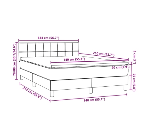 Cama box spring con colchón terciopelo gris claro 140x210 cm