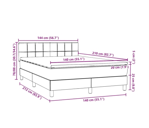 Cama box spring con colchón terciopelo gris oscuro 140x210 cm