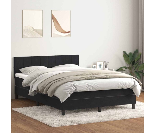 Cama box spring con colchón terciopelo negro 140x210 cm