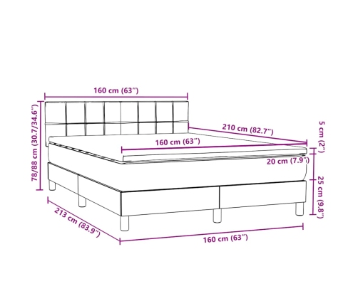 Cama box spring con colchón terciopelo negro 160x210 cm