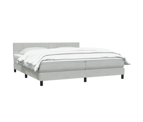 Cama box spring con colchón terciopelo gris claro 180x210 cm