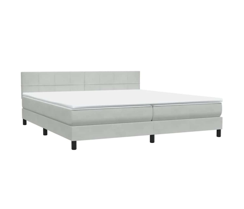 Cama box spring con colchón terciopelo gris claro 180x210 cm