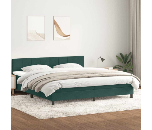 Cama box spring con colchón terciopelo verde oscuro 180x210 cm