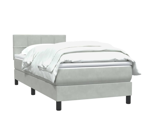 Cama box spring con colchón terciopelo gris claro 80x220 cm