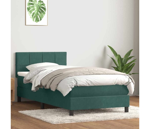 Cama box spring con colchón terciopelo verde oscuro 80x220 cm