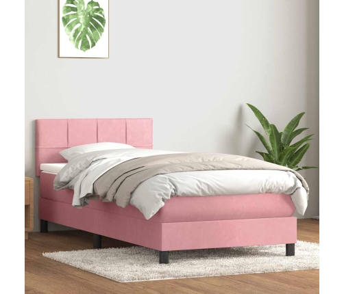 Cama box spring con colchón terciopelo rosa 80x220 cm