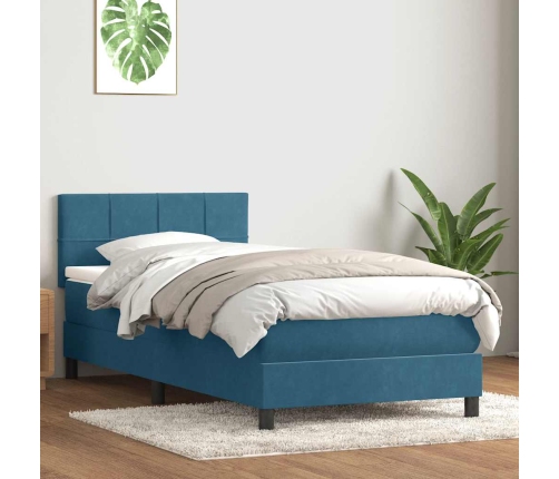 Cama box spring con colchón terciopelo azul oscuro 90x220 cm