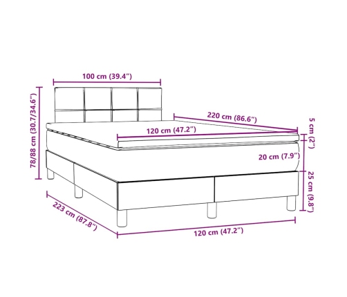 Cama box spring con colchón terciopelo gris claro 120x220 cm