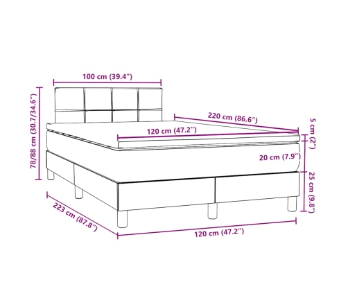 Cama box spring con colchón terciopelo gris oscuro 120x220 cm