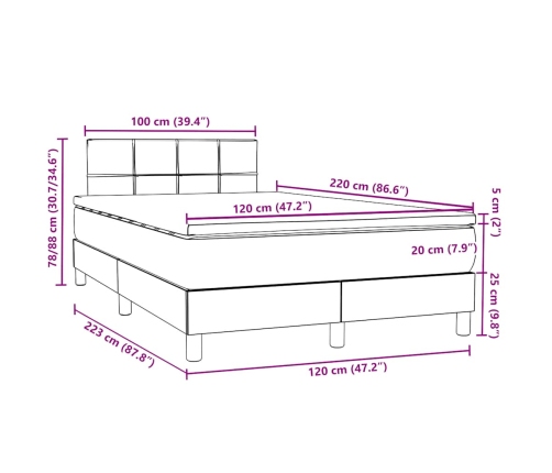 Cama box spring con colchón terciopelo rosa 120x220 cm