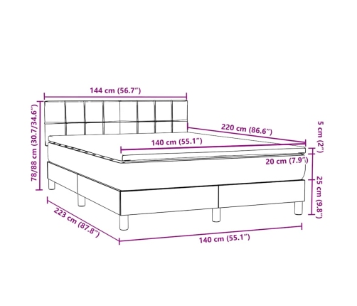 Cama box spring con colchón terciopelo gris claro 140x220 cm