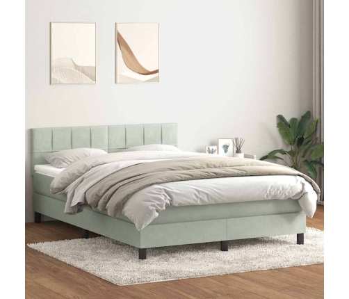 Cama box spring con colchón terciopelo gris claro 140x220 cm