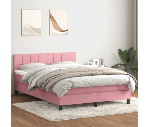 Cama box spring con colchón terciopelo rosa 140x220 cm