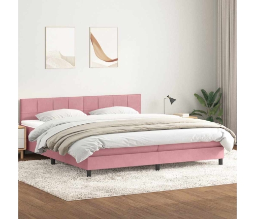 Cama box spring con colchón terciopelo rosa 200x220 cm