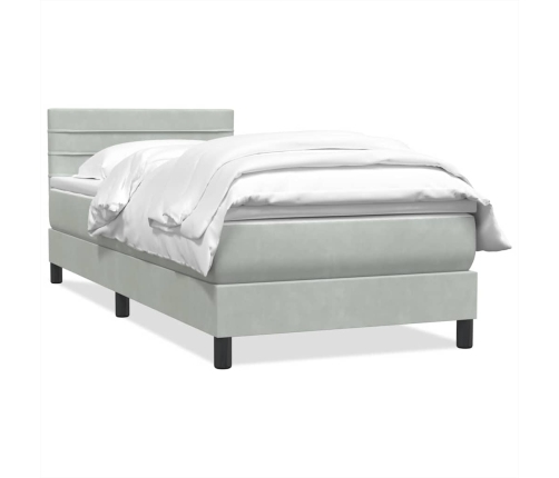 Cama box spring con colchón terciopelo gris claro 80x210 cm