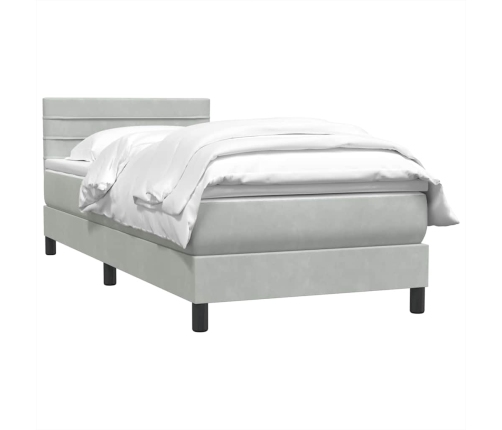 Cama box spring con colchón terciopelo gris claro 80x210 cm