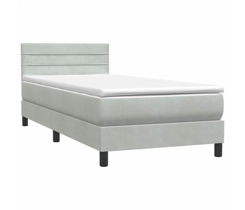 Cama box spring con colchón terciopelo gris claro 80x210 cm