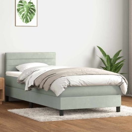 Cama box spring con colchón terciopelo gris claro 80x210 cm