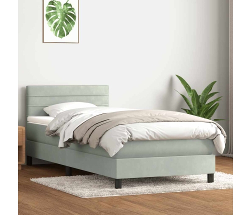 Cama box spring con colchón terciopelo gris claro 80x210 cm