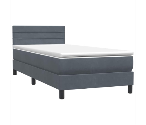 Cama box spring con colchón terciopelo gris oscuro 80x210 cm