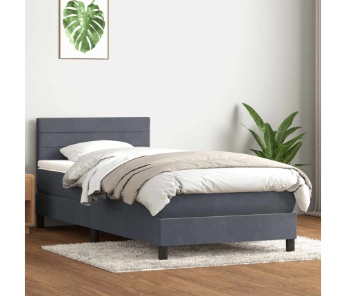 Cama box spring con colchón terciopelo gris oscuro 80x210 cm