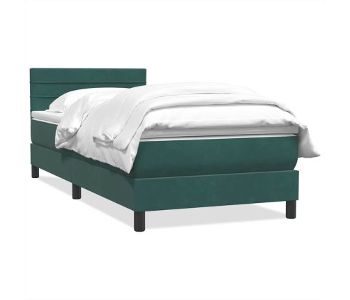 Cama box spring con colchón terciopelo verde oscuro 80x210 cm