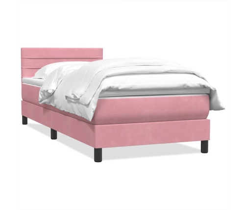 Cama box spring con colchón terciopelo rosa 80x210 cm