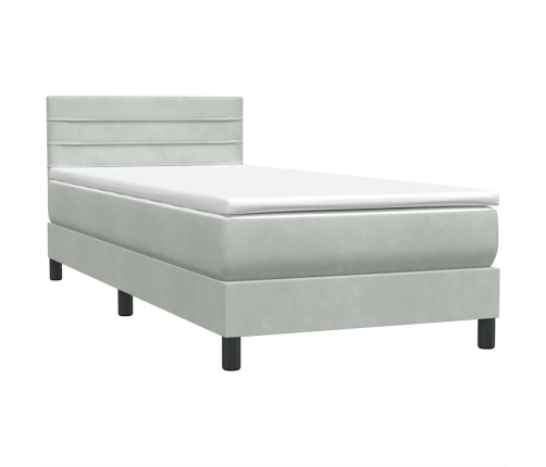 Cama box spring con colchón terciopelo gris claro 90x210 cm