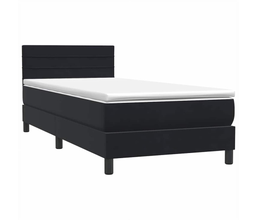 Cama box spring con colchón cuero sintético negro 90x210 cm