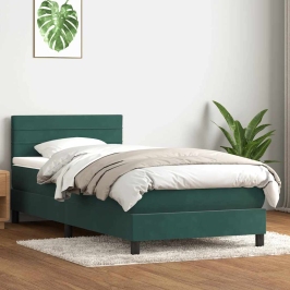 Cama box spring con colchón terciopelo verde oscuro 90x210 cm