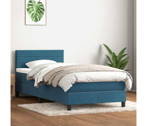 Cama box spring con colchón terciopelo azul oscuro 90x210 cm