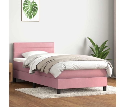 Cama box spring con colchón terciopelo rosa 90x210 cm