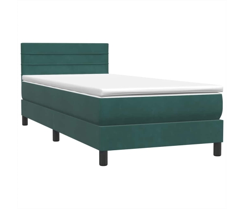 Cama box spring con colchón terciopelo verde oscuro 100x210 cm