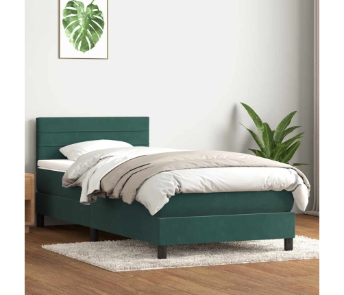 Cama box spring con colchón terciopelo verde oscuro 100x210 cm