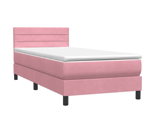 Cama box spring con colchón terciopelo rosa 100x210 cm