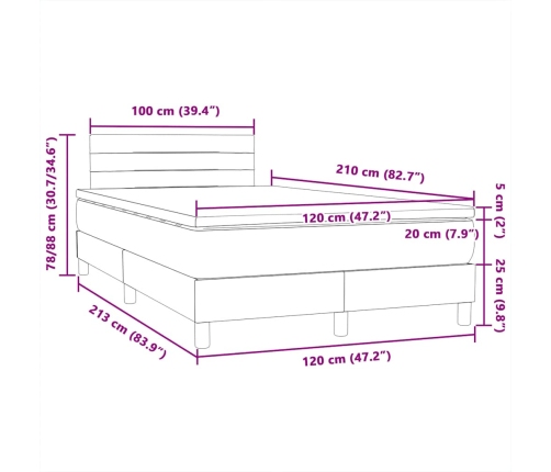 Cama box spring con colchón terciopelo gris oscuro 120x210 cm