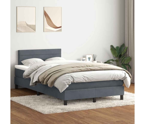 Cama box spring con colchón terciopelo gris oscuro 120x210 cm