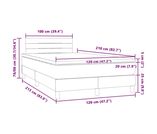 Cama box spring con colchón terciopelo negro 120x210 cm