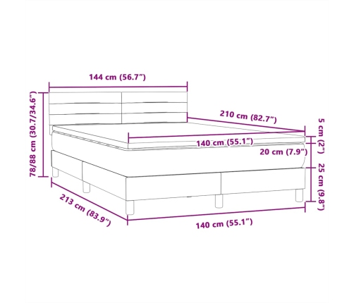 Cama box spring con colchón terciopelo gris claro 140x210 cm