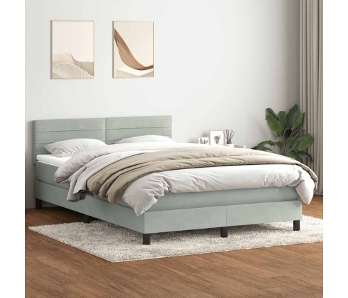 Cama box spring con colchón terciopelo gris claro 140x210 cm