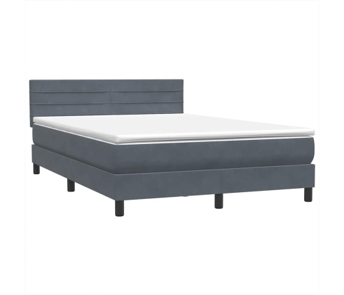 Cama box spring con colchón terciopelo gris oscuro 140x210 cm