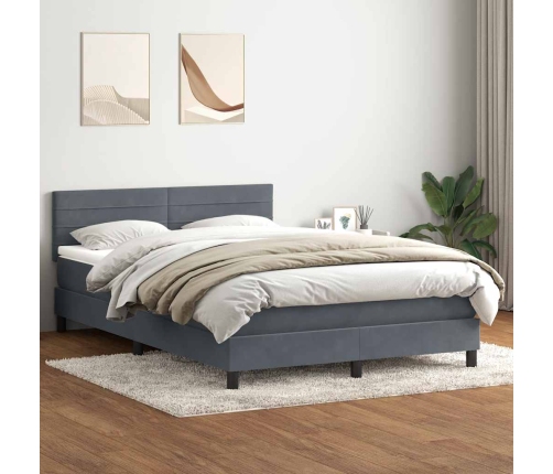 Cama box spring con colchón terciopelo gris oscuro 140x210 cm