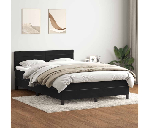 Cama box spring con colchón terciopelo negro 140x210 cm