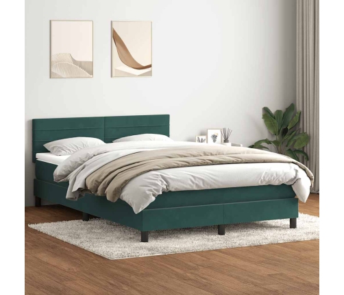 Cama box spring con colchón terciopelo verde oscuro 140x210 cm